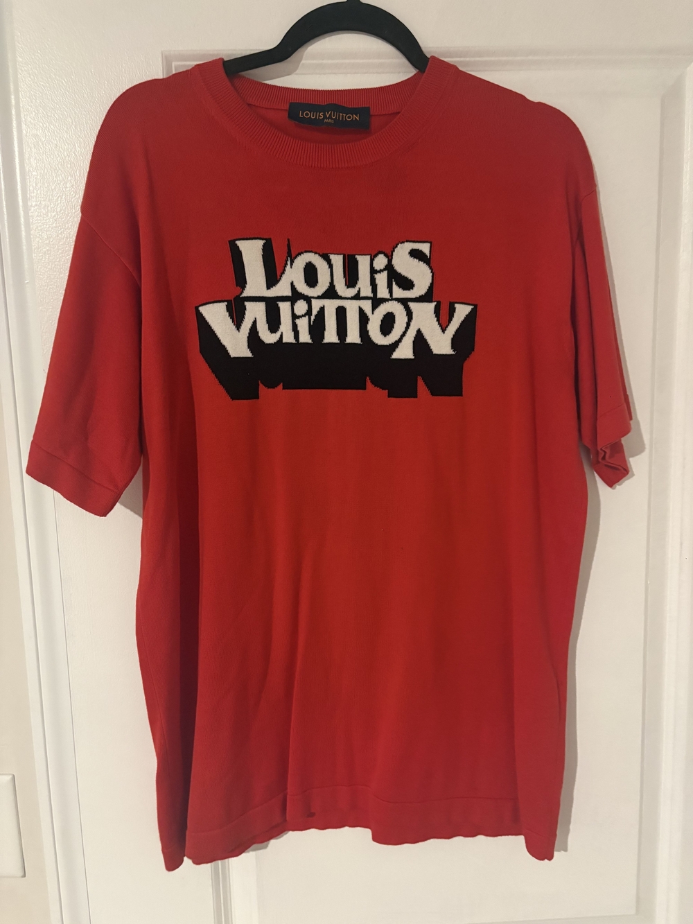 Louis Vuitton Men’s Red Tee with Black and White Logo